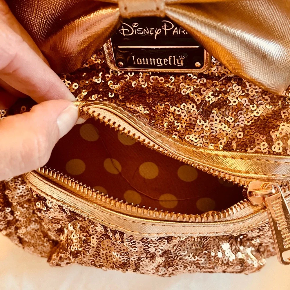 Disney Parks Loungefly Rose Gold Sequined Mini Backpack